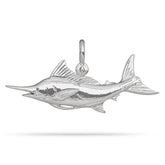 Sterling Silver Blue Marlin Grander Pendant High Polished Mirror Finish With Blue Sapphire Eye with A Mariner Shackle Bail Custom Designed By Nautical Treasure Jewelry In The Florida Keys Carey Chen Bisbee
